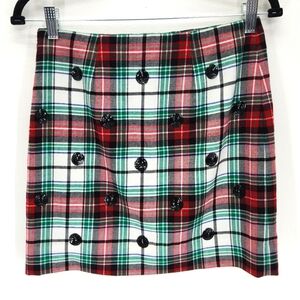 Vineyard Vines Wool Blend Plaid Sequin Skirt Womens 00 Red Green Black Holiday